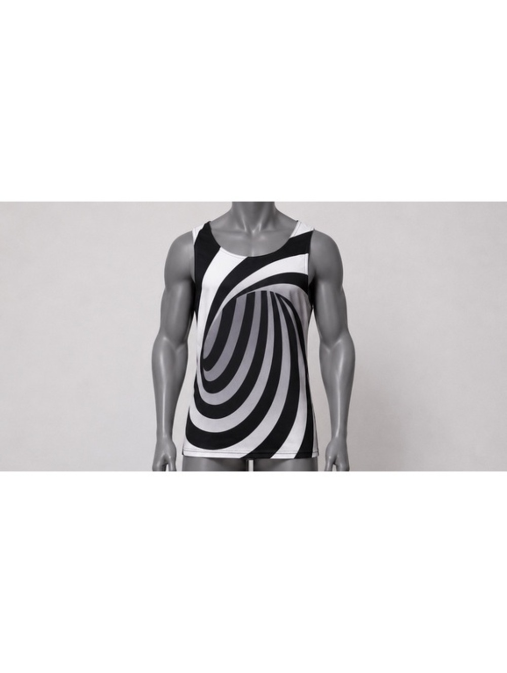 Black White Gray Optical Illusion Swirl Tank Top Men’s Medium Sleeveless